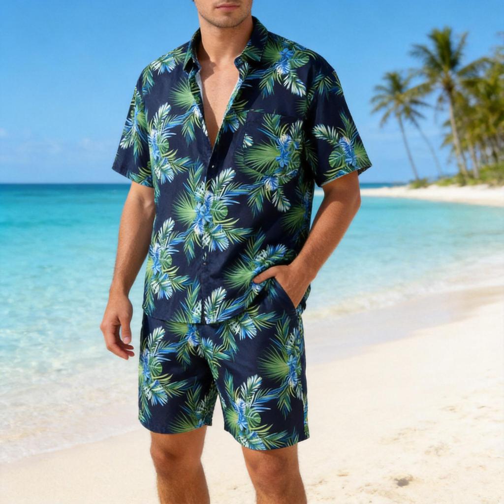 Men's 3D Print Hawaiian Shirt & Shorts Set - Casual Beachwear