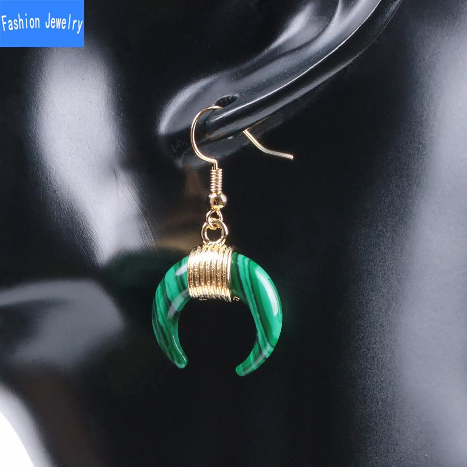 Národní větrná trubka zakřivený měsíc půlměsíc Půlměsíc přírodní křišťálové šperky imitace vinuté zlaté náušnice s rybičkou