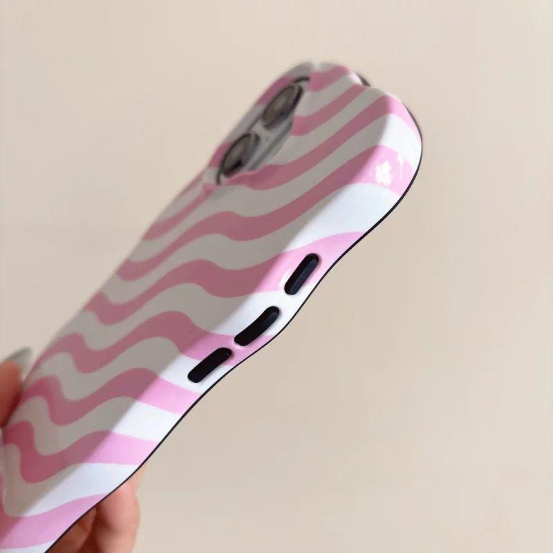 Glossy Wave Stripes Phone Case for iPhone 12 13 14 15 16 Pro Max Camera Protect Shockproof Hit Color fashion Phone Cover