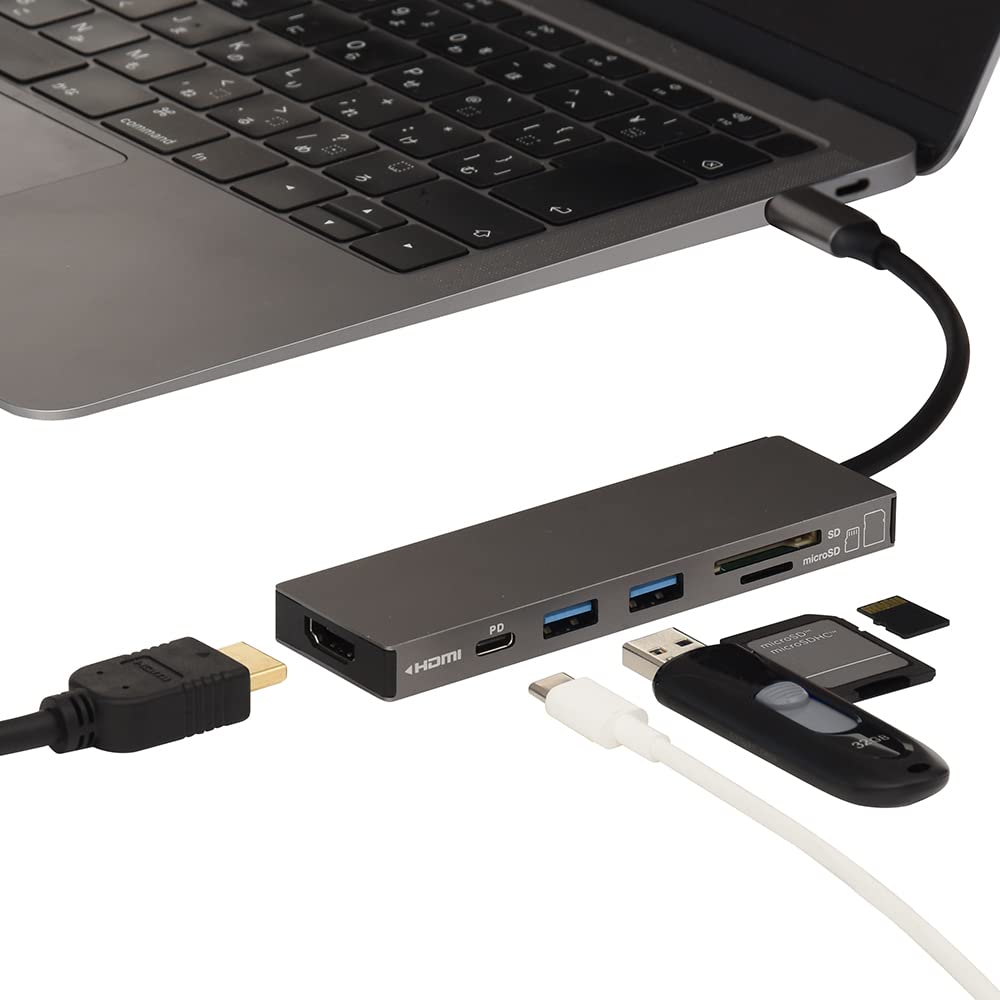 Nakabayashi Digio2 PD Compatible USB Type-C Aluminum Docking Station, 15cm, Gray, Z8789