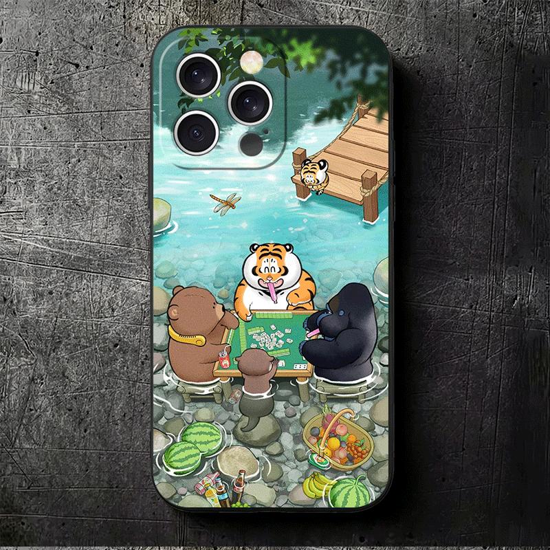 Cartoon Fat Tiger Funny Soft Phone Case for iPhone 16 16E 17 Air 15 Pro Max 14 Plus 13 Mini 11 12 7 Black Cover Back Shell
