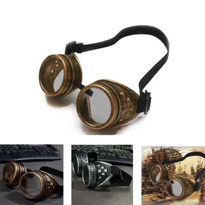 Steampunk Motorcycle Goggles with Spiked Rivets Vintage Round Cosplay Sunglasses for Welding and Cyber-Goths