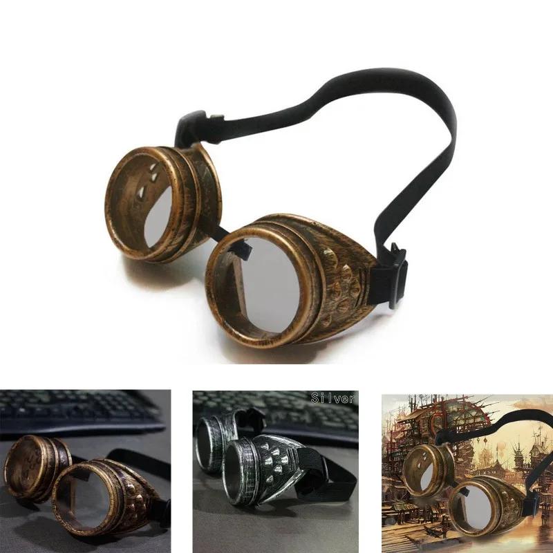 Steampunk Motorcycle Goggles with Spiked Rivets Vintage Round Cosplay Sunglasses for Welding and Cyber-Goths