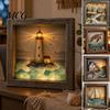 Ambient Picture Frame Light Sea Glass Art Painting with LED Light, DIY Mosaic Arts and Craft Kit, Desk Accessory Ocean Themed Beach Kit for