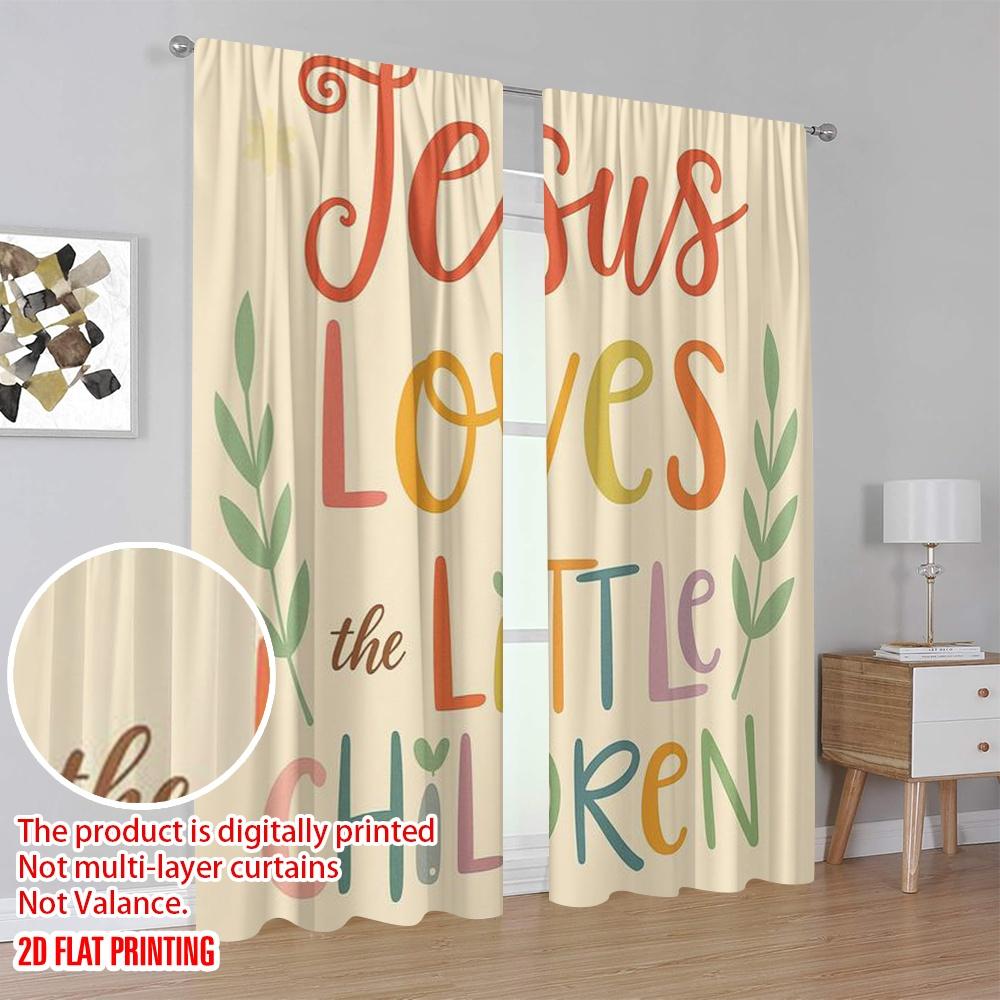 2pcs,2D plane printing Curtains Digital Printed Colorful Faith Message Polyester Easy Install (without rod) Decorations For Home