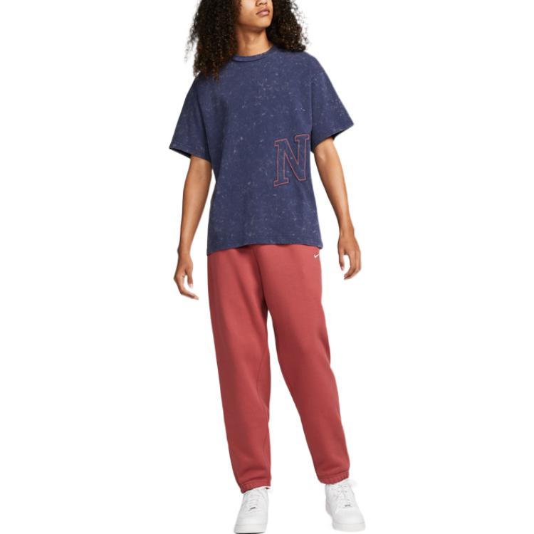 Nike Übergroßer Buchstabenstickerei Rundhals Enganliegender Pullover Kurzarm T-Shirt Unisex Oberteile Blau DX5836-410