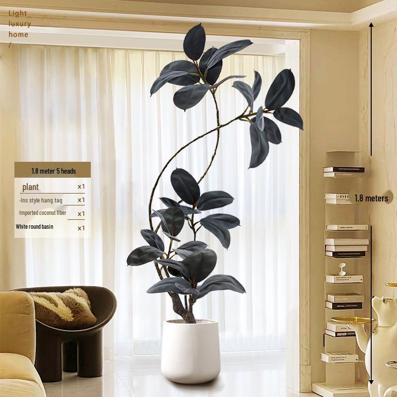 Luxury Indoor Black King Kong Artificial Green Plant - Large Potted Floor Ornament for Living Room Decoration