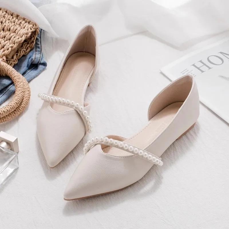 Fashion 2025 Summer New Slip on Women's Flats Pointed Toe Print Plus Size Versatile Shoes Daily Fashion String Bead Bow Tie Floral Flats