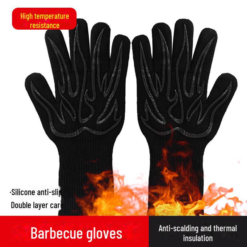 Thickened Aramid BBQ Gloves - 500°F Flame Retardant & Insulated, EN407 Certified, Customizable Anti-Scalding Protection