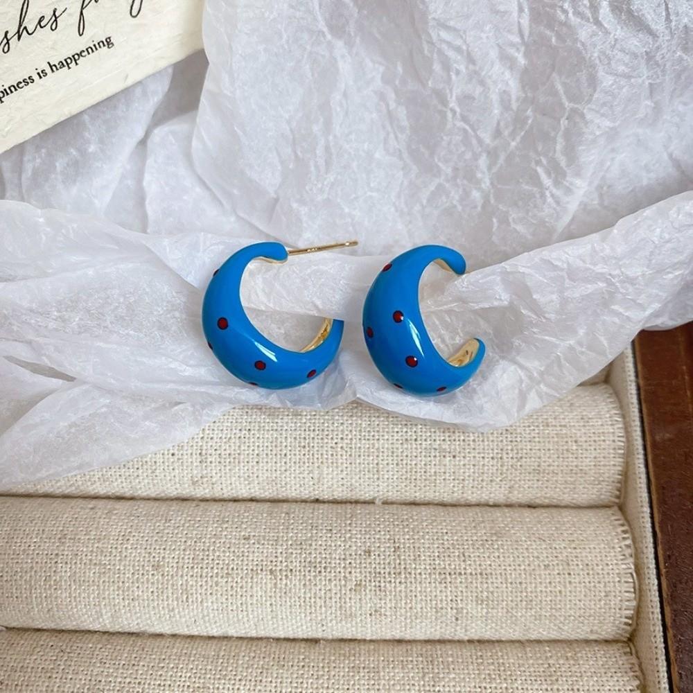 Fashion Red Blue Dot C-Shaped Hoop Earrings Circle Geometric Round Earring Ear Jewelry Jewelry Accessories Enamel Earrings Gift
