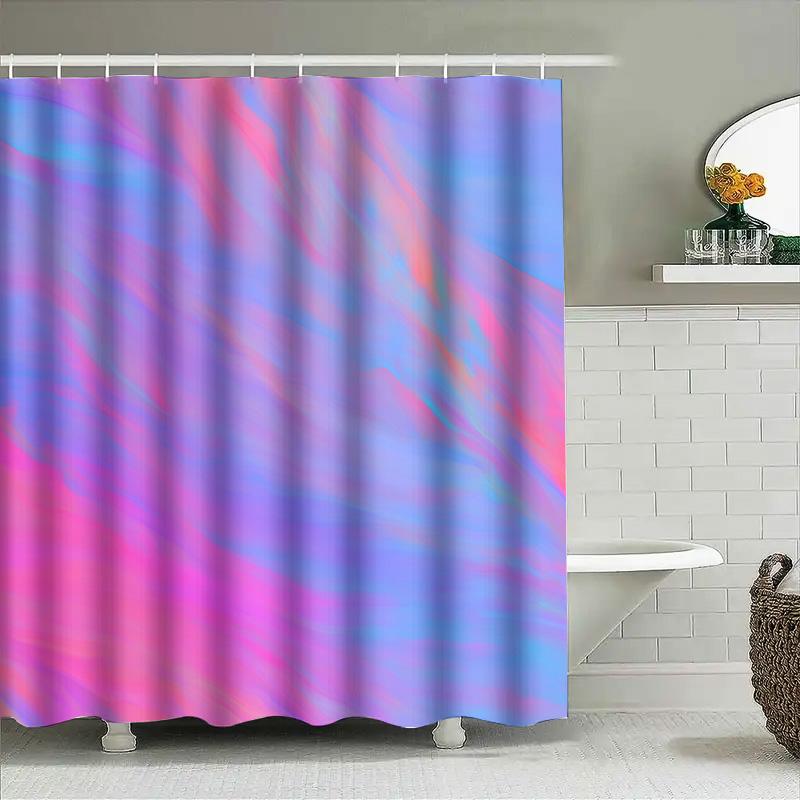 Lebendiger Moderner Duschvorhang Blau Rosa Abstraktes Design Wasserdichtes Badezimmerdekor-Set Für Zuhause Küche Polyesterstoff Mit Ösen