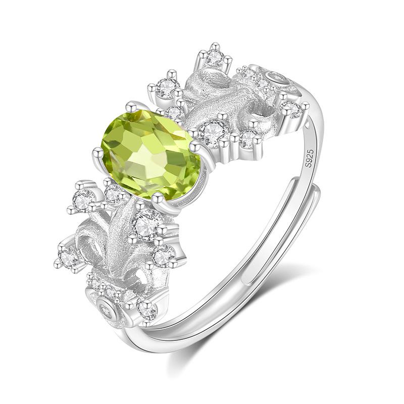 S925 Silver Natural Topaz Ring, Adjustable, Non-fading, Elegant Crystal Jewelry for Women