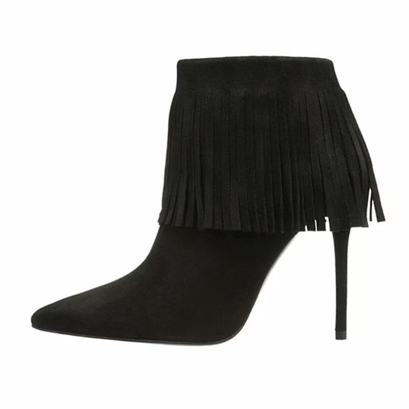 Bottes de cowboy rétro ethniques western pour femme, pointure 42, talons carrés moyens, franges à pompons, bottes hautes jusqu'aux genoux, chaussures d'hiver pour femme