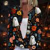Women's Halloween Print Long Sleeve Knit Cardigan Button Front