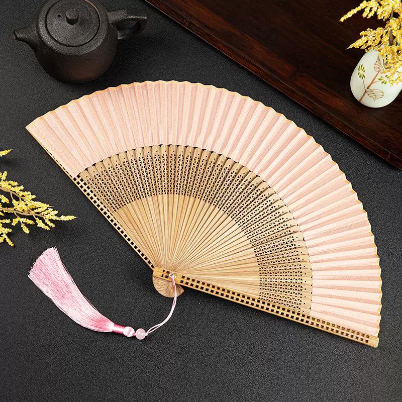 Folding Fan with Narrow Edges In Ancient Style, New Chinese Style Portable Summer Hollow-Out Fan for Women, Suitable for Hanfu and Dance