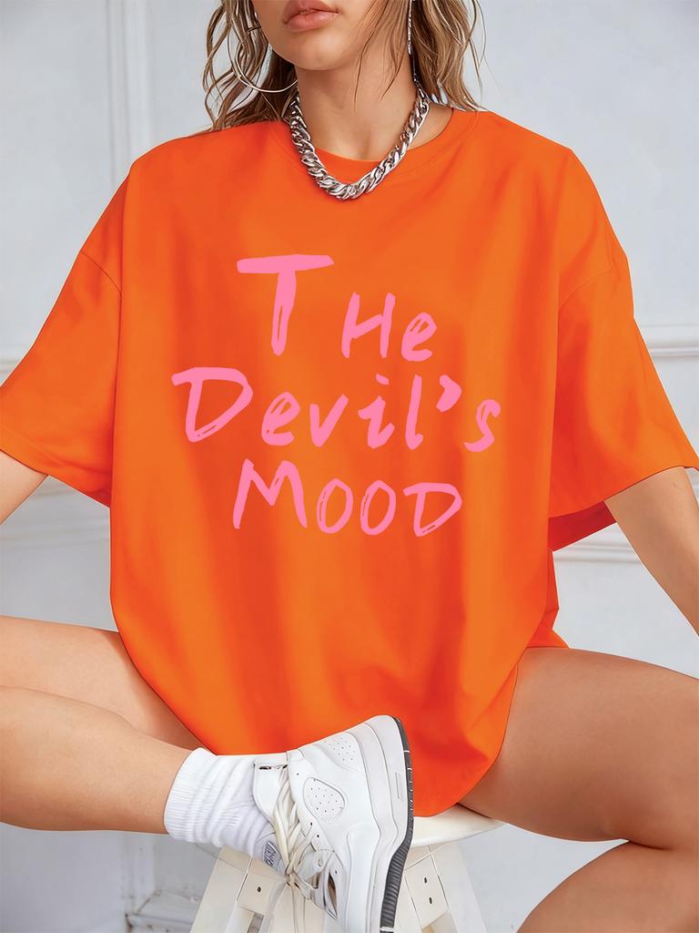 The DevilS Mood Letters Prints TShirts Women Summer Cotton Short Sleeve T Shirt ONeck Comfortable Loose Tops Casual Clothes