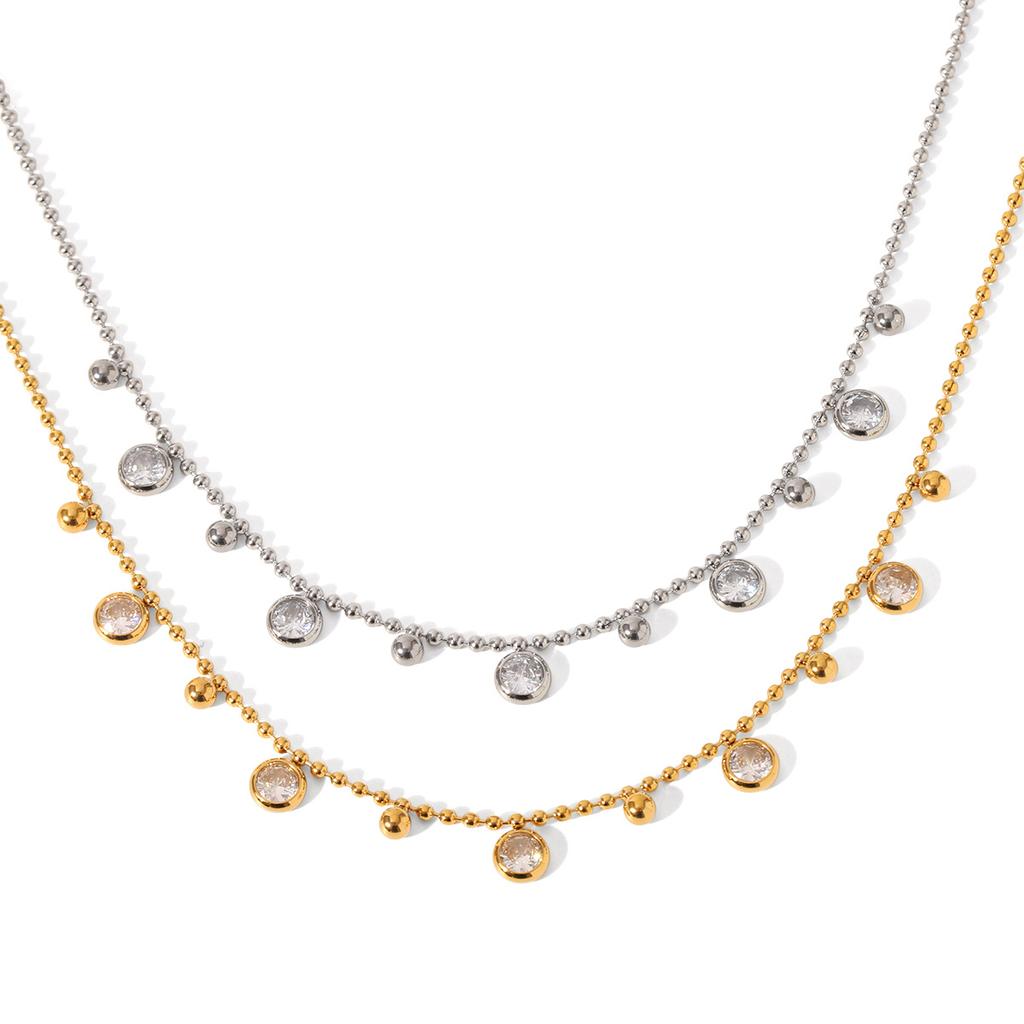 Stainless steel round bead chain tassel zircon necklace for women, high-end clavicle chain, titanium steel jewelry, non-fading