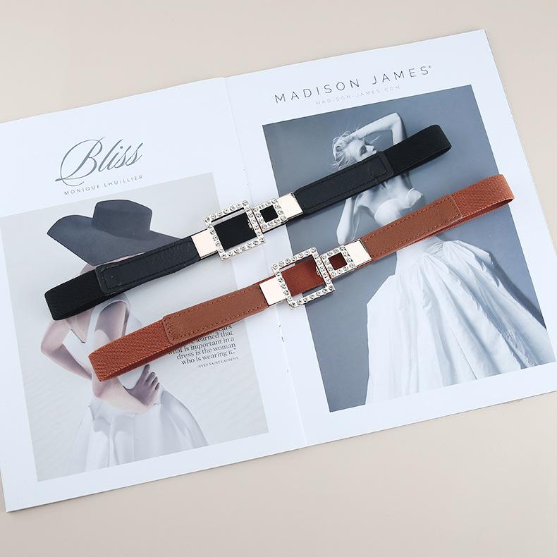 French Single Product Korean Style Temperament Retro Rhinestone Buckle Waist Seal Sweater Jacket Hook Belt Elastic Elastic Belt Women