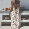 Women Long Slip Dress Breathable Summer Floral Print Casual Sleeveless Dress Spaghetti Strap Loose Swing Hem Ankle Length Beach Dress