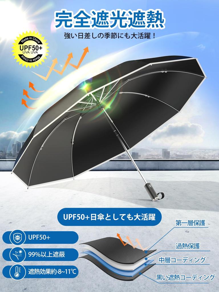 Folding Umbrella Bone Structure Reverse Folding Automatic Opening and Reflective Tape Folding 10 Typhoon Heavy Rain Strong Wind Windproof and Water