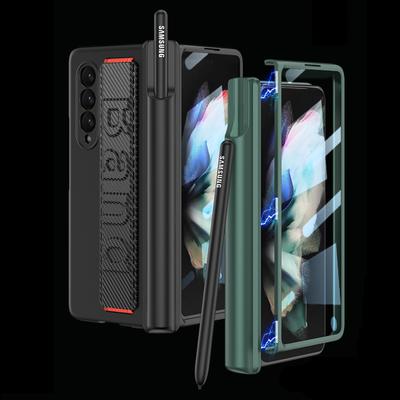 Ochranné pouzdro s magnetickým pantem pro Samsung Galaxy Z Fold 3 5g Fold3 Pouzdro s páskem na zápěstí Držák na pero ze skleněné fólie Zfold3 Hard Shell
