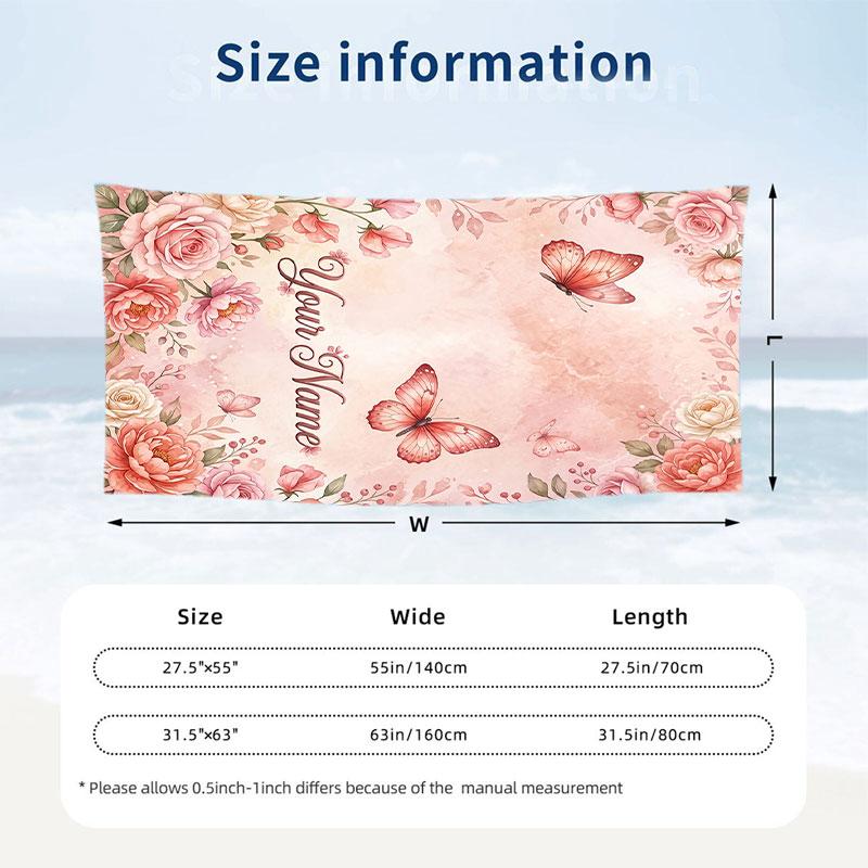 Butterfly Theme Beach Towel Personalized Custom Name & Text Soft Quick Dry Beach Towel for Swimming Travel