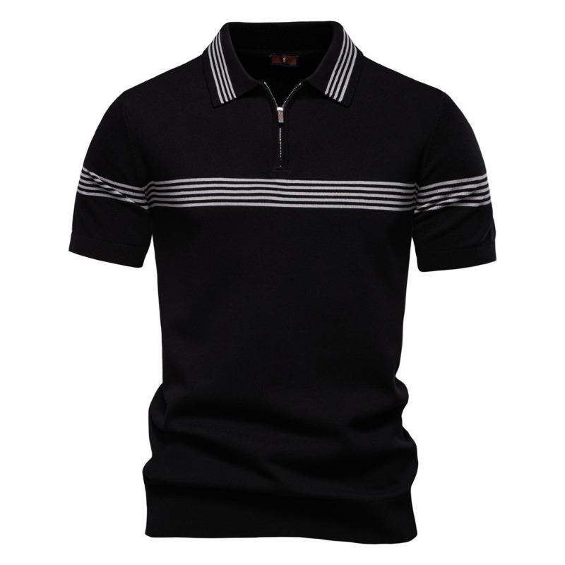 Men S Short Sleeve Striped Polo Shirt European Size Casual Business Top
