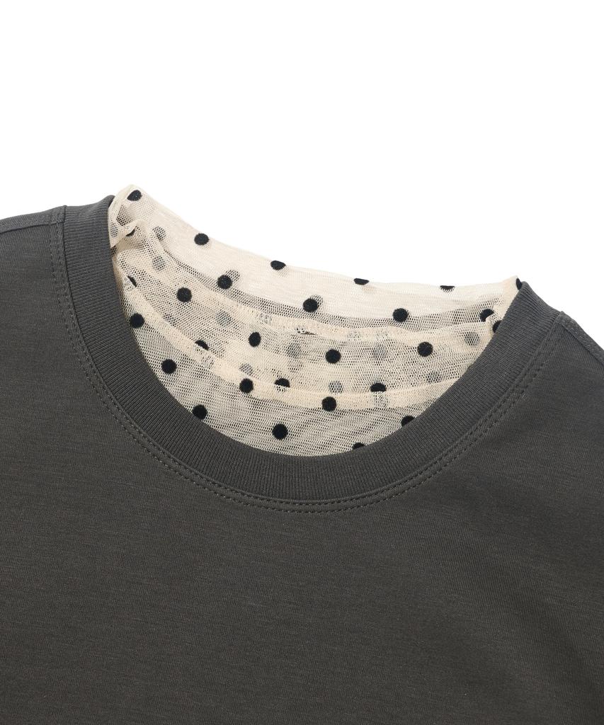 CARGOBROS FOR WOMAN Dot See-Through Long Sleeve Layered Casual Short Sleeve Tee Set (Ivory/Charcoal)