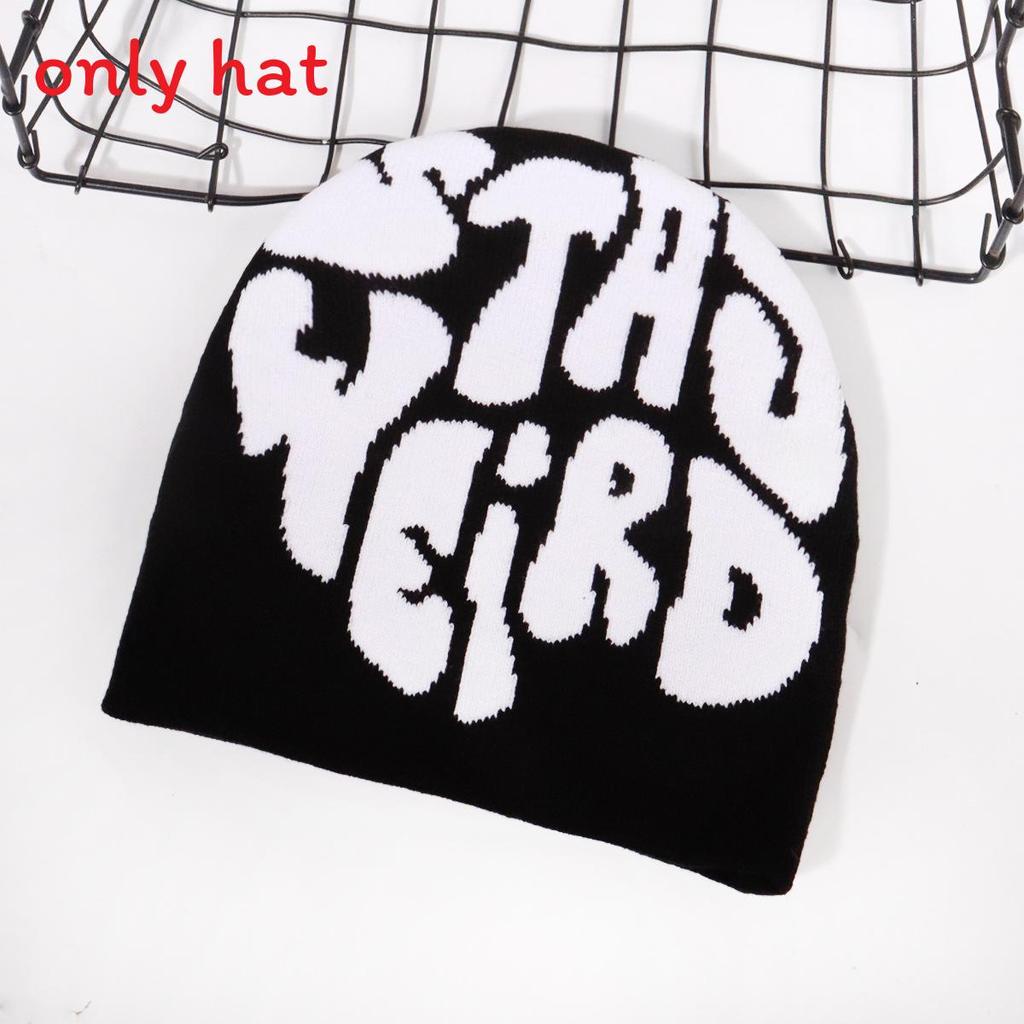 

Pattern Letter Fashion Women Casual Warm Knitted Hat For Autumn And Winter Black White