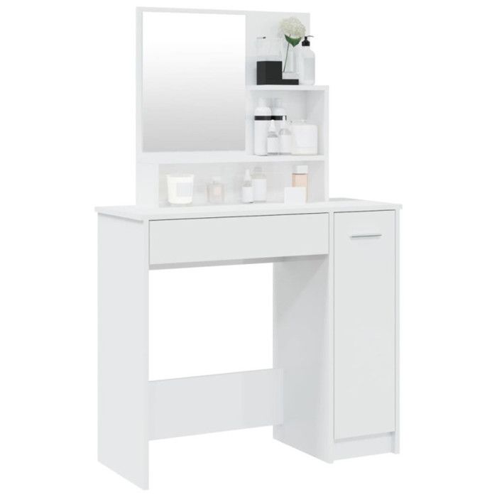 VidaXL Dressing Table with Mirror High Gloss White 86.5x35x136 Cm 802963