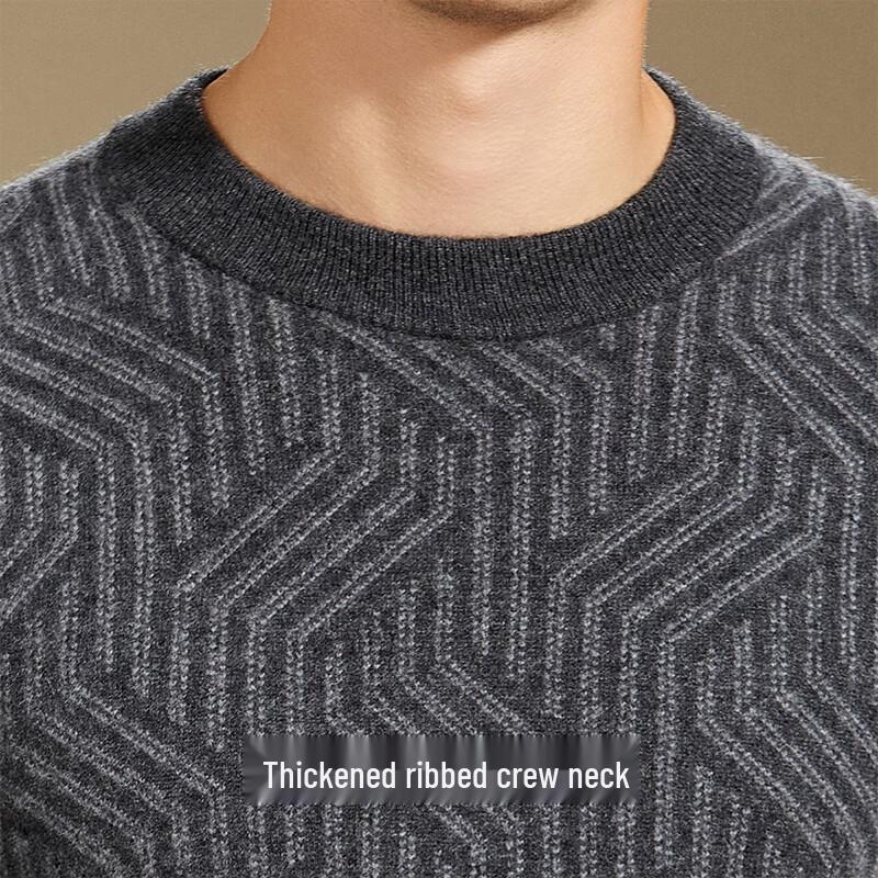 Antonio Men's 100% Cashmere Heavy Jacquard Crew Neck Sweater