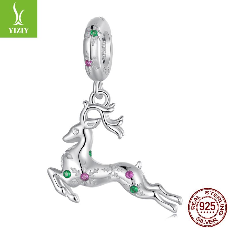 

Design Christmas Little Elk Pendant S925 Sterling Silver Necklace Diy Beaded Animal Beads 925 silver