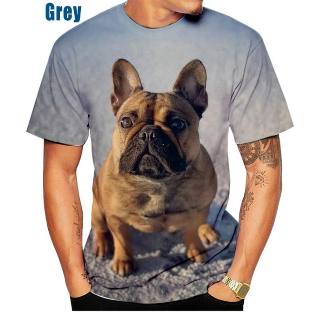 Лето Новая Мода Милый Французский Бульдог Животное 3D Принт Мужская Футболка Повседневная Стильная Свободная Большого Размера Топ XS-6X 4XL