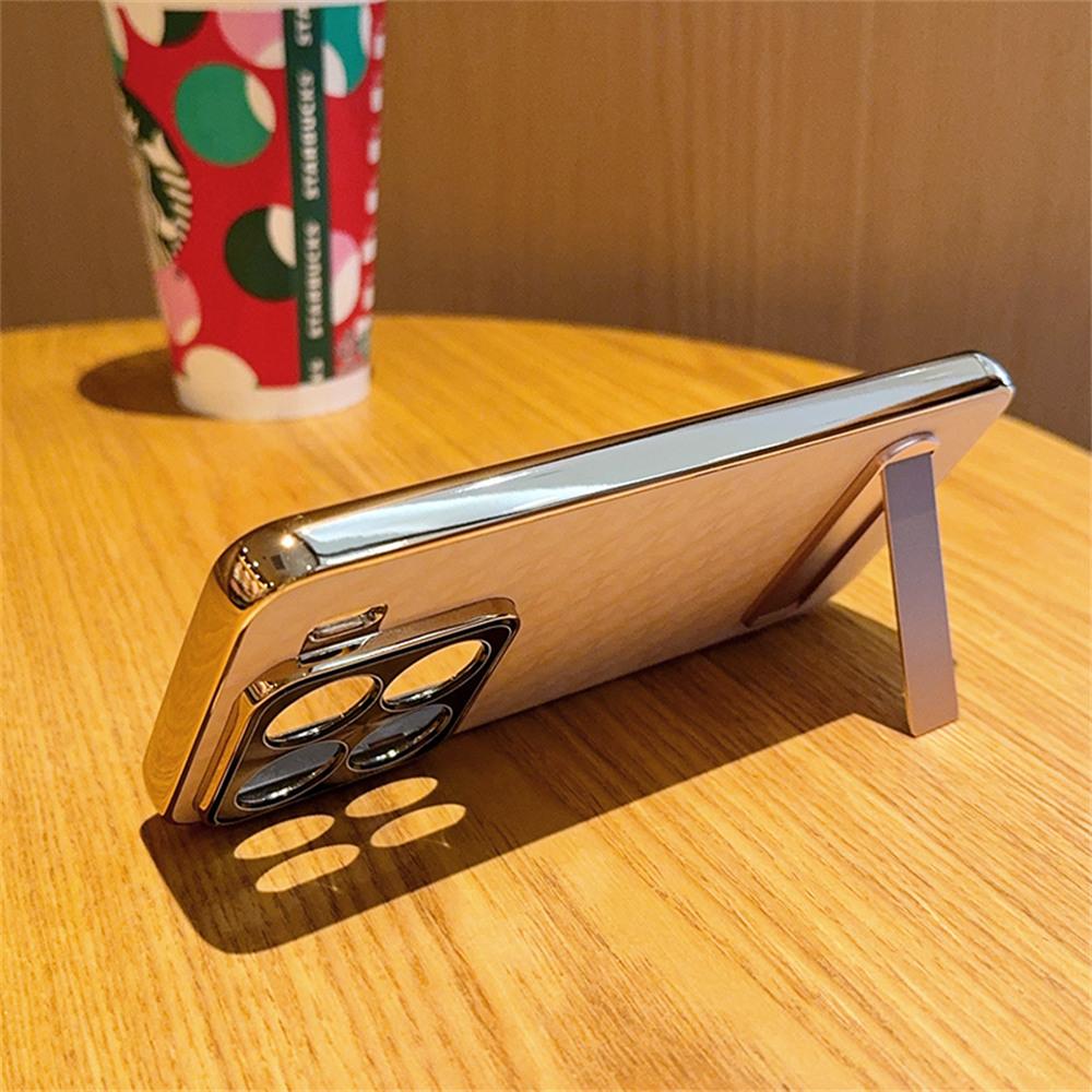 For Xiaomi 15 Pro Case PU Leather + PC Electroplated Phone Cover with Kickstand