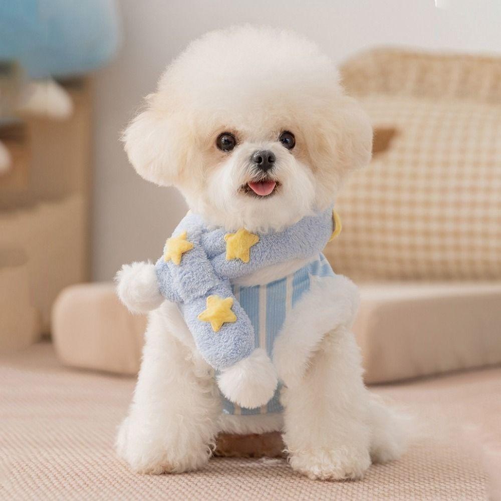 Warm Star-Print Scarf Dog Coat Comfortable Dog Velvet Vest Cute Vertical-Stripe Pet Vest For Pets