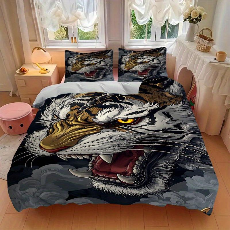 3Pcs Tiger Design Printed Bedding Set, Breathable And Soft,(Includes 1 Duvet Cover And 2 Pillowcases, Quilt Not Included) yy250815205