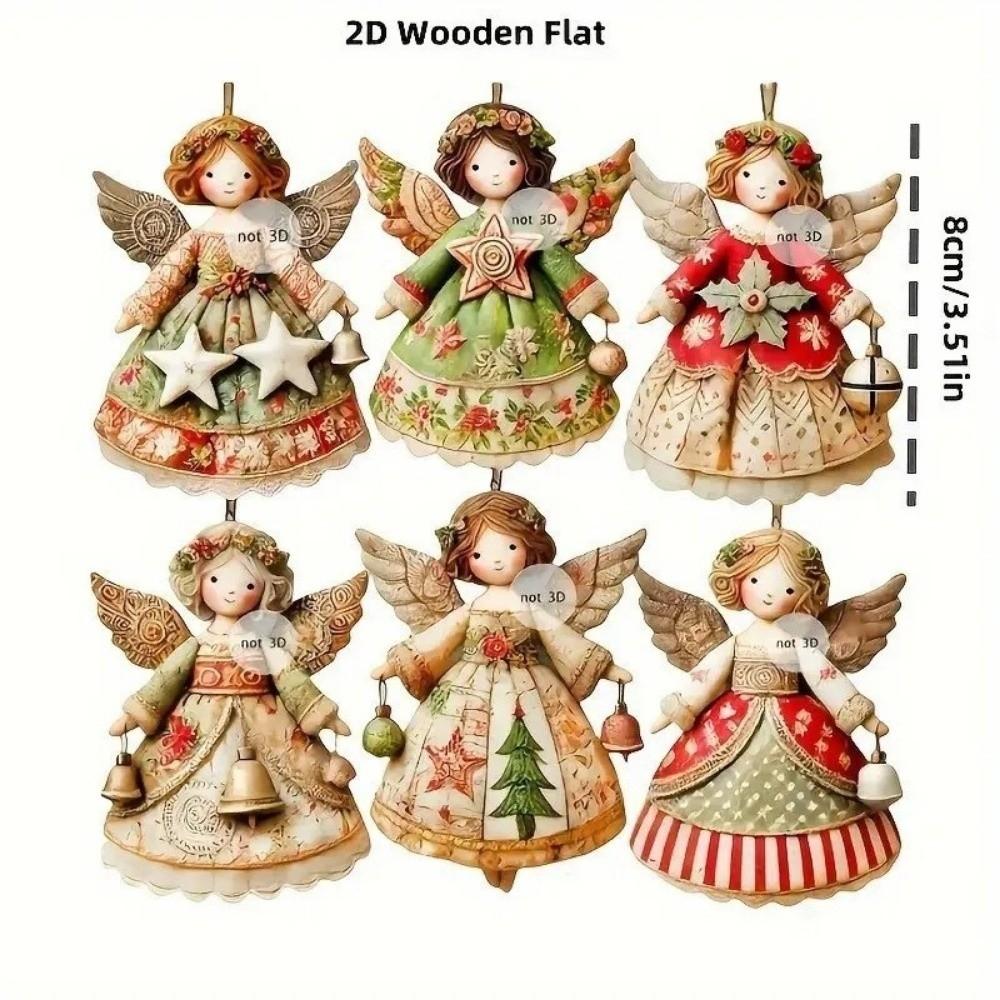 12pcs Colorful Design Christmas Hanging Wooden Xmas Decor Sweet Girl-Shaped Pendant New Year Gift
