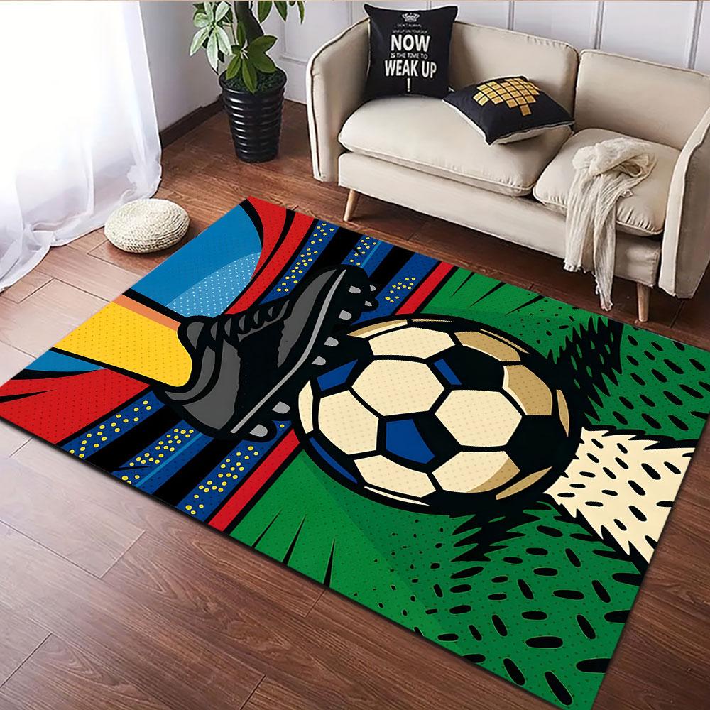 "Soccer Match Kickoff Illustration" Patterned carpet, suitable as a non slip play mat for the living room and bedroom sofa