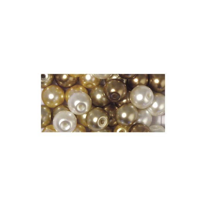 Perles en verre Grand trou Renaissance nacré Blanc et beige 10 mm 32 pièces