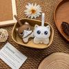 Cute Cartoon Cat Pu Leather Charm Kawaii Stitched Details For Bag Keychain Car Decor