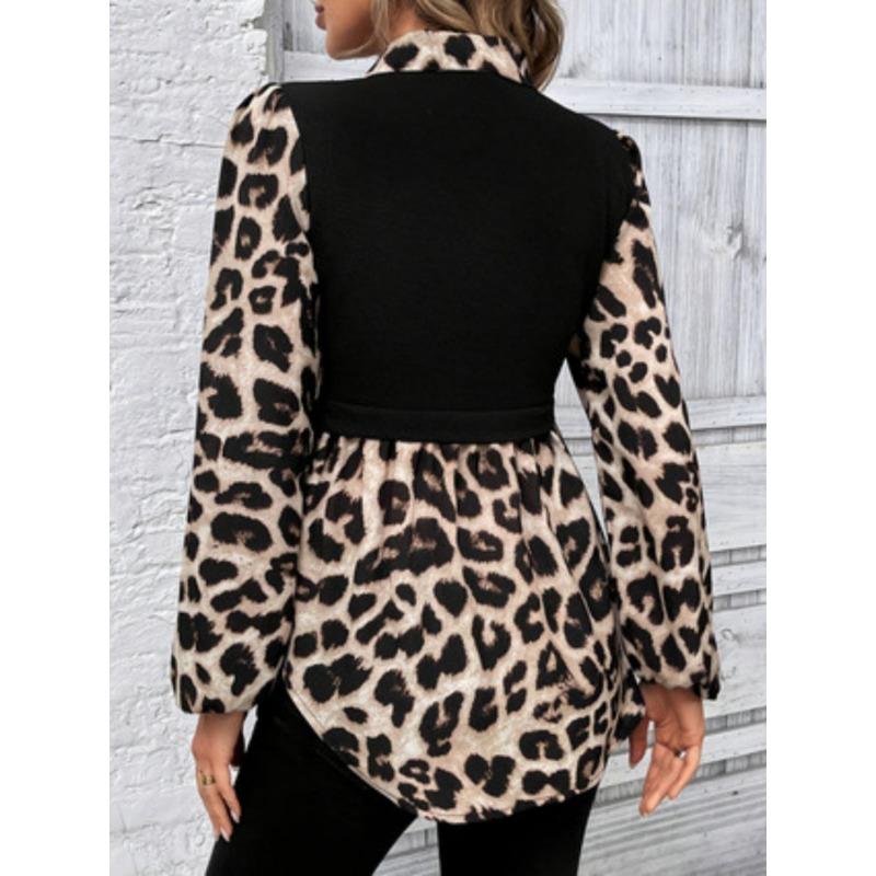 Women's Blouse Bubble Sleeve Temperament Casual Colorblocking Blouse