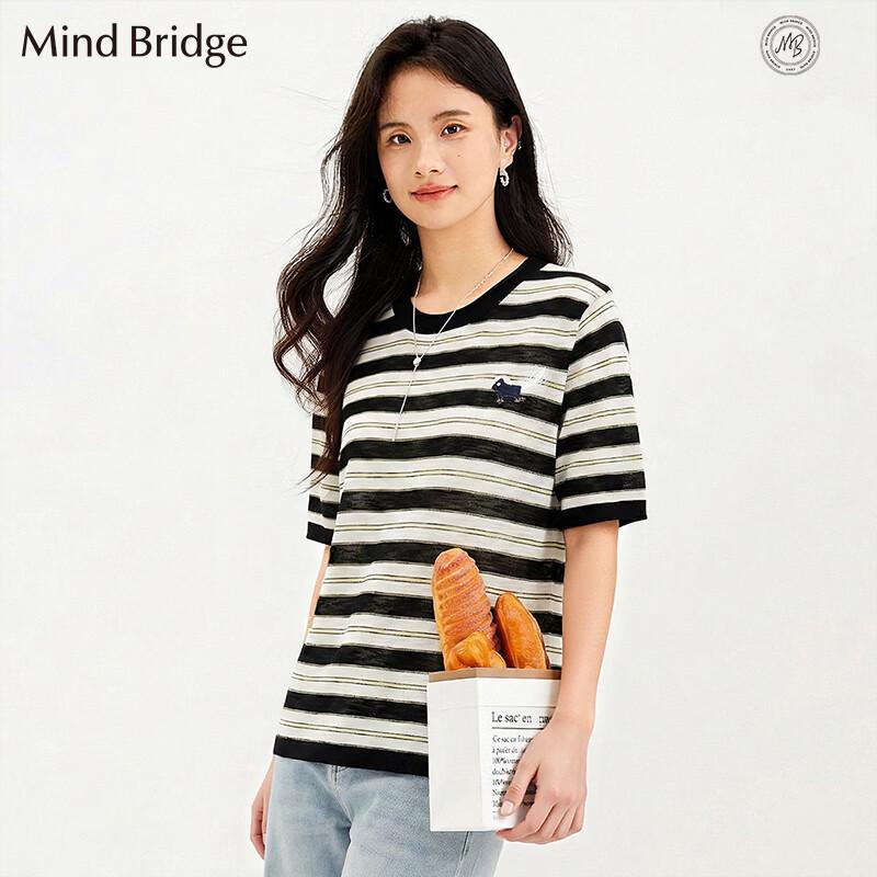 Mind Bridge Women s Striped Knit Short Sleeve T-Shirt One Size F