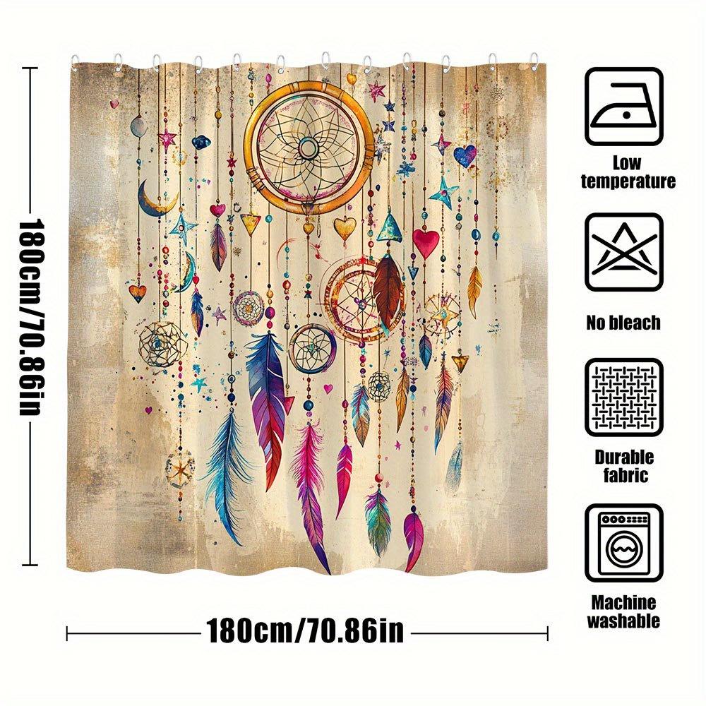 1Pc Dreamcatcher Pattern Shower Curtain With Indian Feather Design For Bathroom Decor Polyester Fabric Includes 12 Hooks
