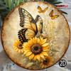 D Flat Pc D Flat Round Wooden Sign Sunflower and Butterfly Vintage Wood Plaque Rustic Scenery Natural Flower and Insect