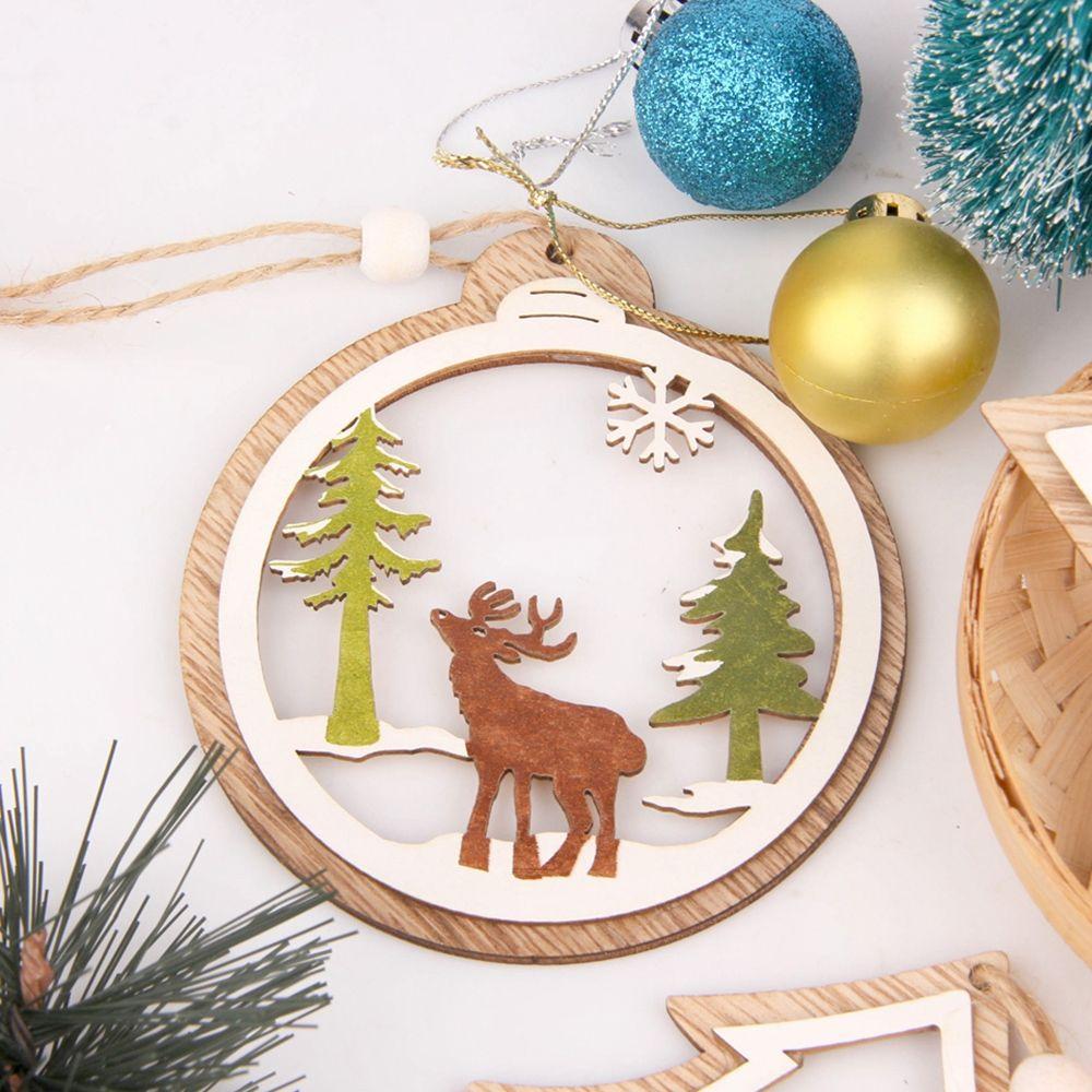 Decor Santa Claus Gift Xmas Ornament Wood Hanging Snowman Snowflake Elk Christmas Tree Pendant