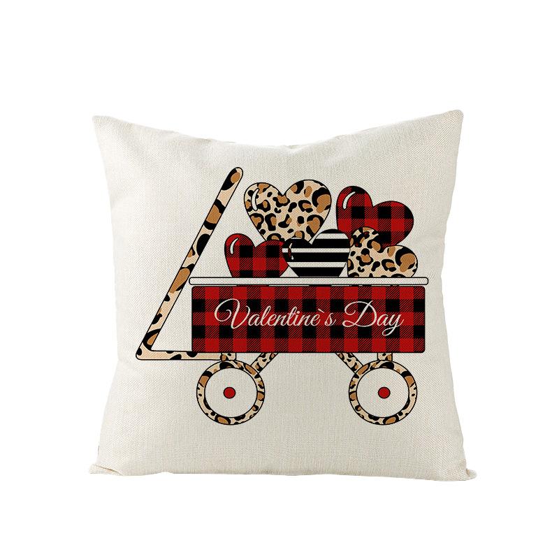 

Новая льняная наволочка на подушку ко Дню святого Валентина, красная клетка, гном, любовь, машина, дом, наволочка на подушку 45 * 45Cm without pillow core