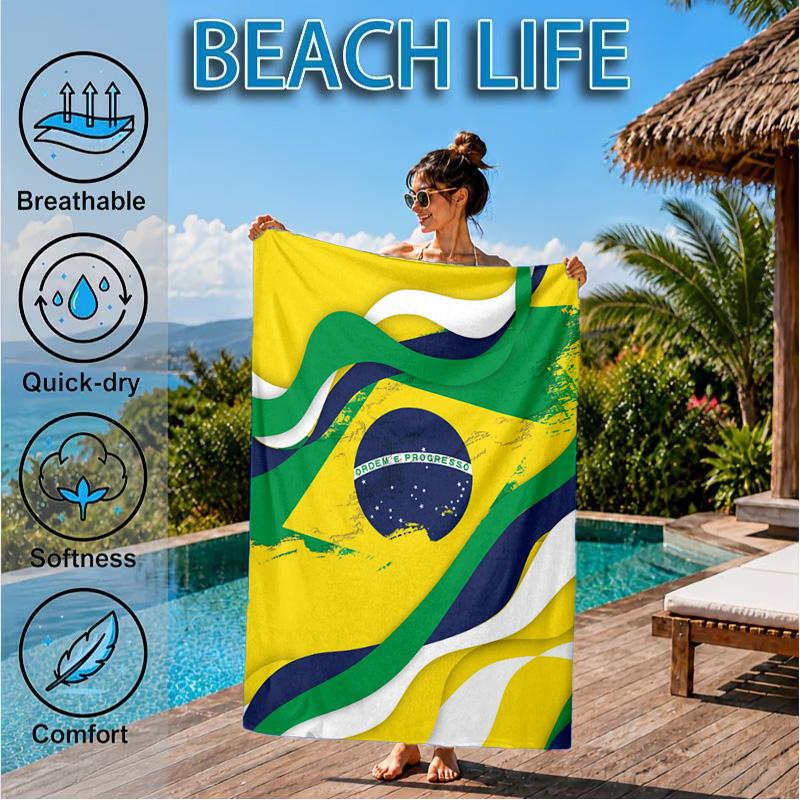Brasilien Kunstwerk Gedrucktes Mikrofaser Strandtuch, Weich und Saugfähig, Schnelltrocknend, Ideal für Sommerreisen, Strand-Essentials, Schwimmbad