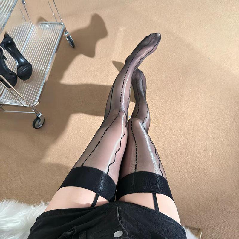 

Radio Wave Vertical Stripe Suspender One-Piece Stockings Aurora 3D Oily And Sexy Stockings Pure Desire Long Tube Socks For Women One Size
