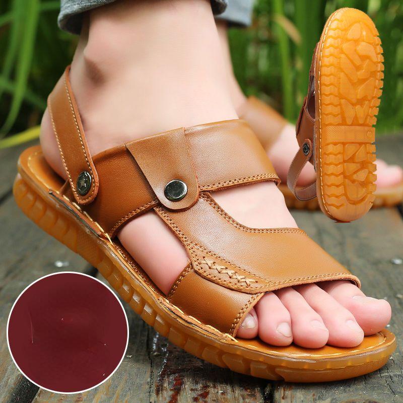 Männer Schuhe Slip-On Split Leder Weiche Männer Strand Sommer Männer Sandalen Hausschuhe Wohnungen Flip Flop