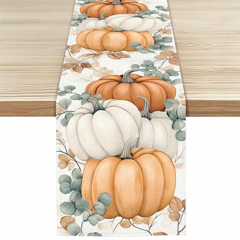 Thanksgiving Pumpkins Autumn Leaf Polyester Table Runners Wedding Decoration Durable Kitchen Dining Table Runners Party Supplies
